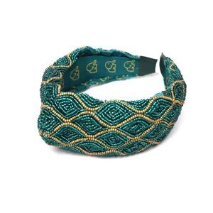 Schwab Beaded Headband - Handmade Embellished Headband - TEAL GREEN